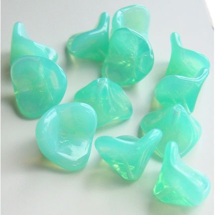 Aqua Green Matte 3 Petal Flower Glass Beads 12