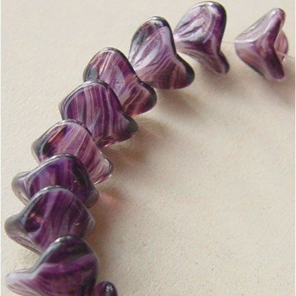 Purple Tanzanite and White Hurricane Glass 3 Petal Bell Flower Glass Beads
