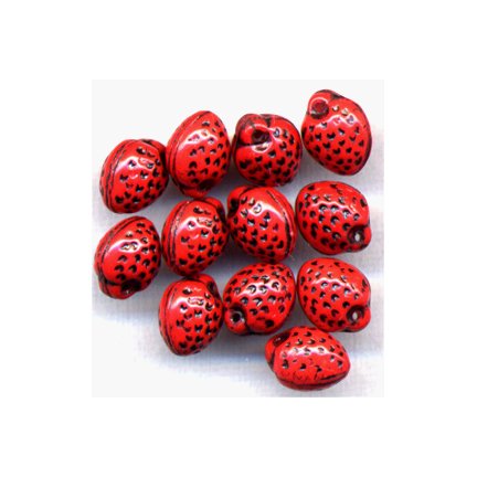 Red Strawberry Beads Czech Glass Fruit Beads