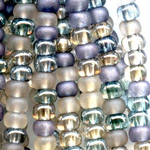 Beach Pebbles Mix Czech Glass Size 6.0 Blue Aqua Grey Blue Frost Lt Champagne