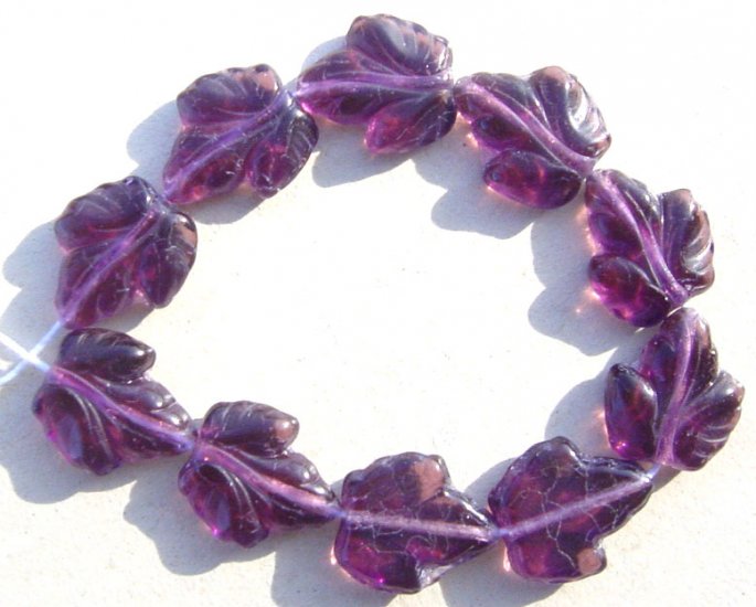 Grape Leaf Beads Big Glass Deep Purple Amethyst