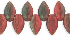 Red Green Glass Leaf Beads 25 Christmas Fun