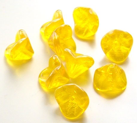 Daffodil Yellow 3 Petal Fluted Bell Flower Glass Beads