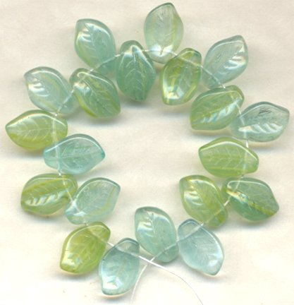 Gorgeous Seafoam Blue Green Czech Glass Leaf Beads