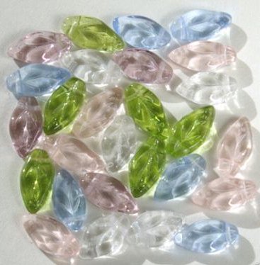 Blue, Pink, Yellow, White, Black, Green Crystal Glass Leaf Beads MIX