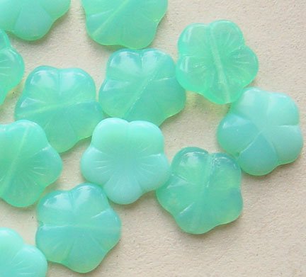 Aqua Blue Green Opal Flat Hibiscus Flower Glass Beads