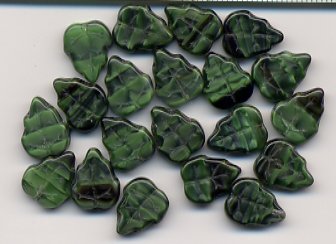Holly Ivy Green Leaves Czech Glass Beads 20