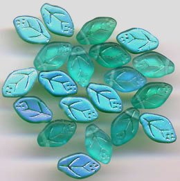 Green Turquoise Aqua Frost Matte AB Leaf Glass Beads 25 Pcs