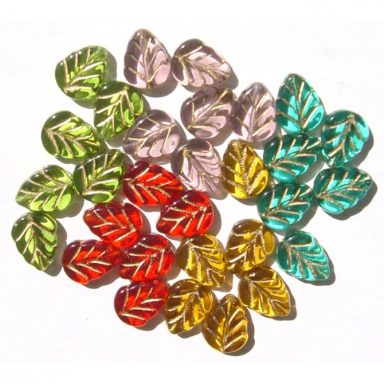 Autumn Colors Leaves Glass Beads Red Green Teal Topaz Harvest Leaf Beads