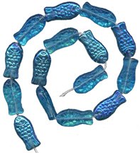 Blue Aqua Fish Beads Czech Glass Detailed