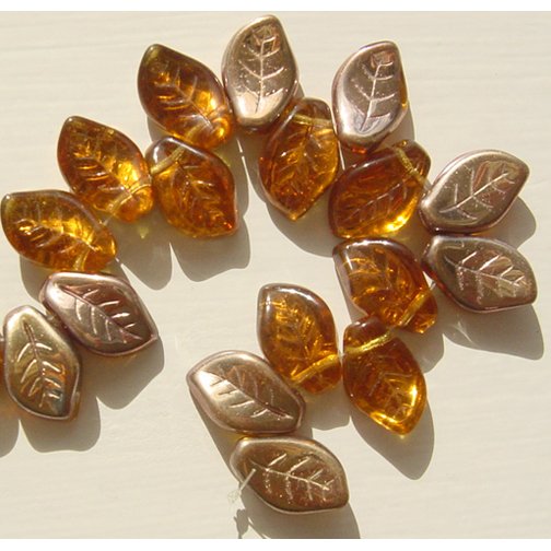 Topaz w Copper Glass Leaf Beads Autumn Colors 1.50 postage
