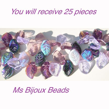 Lilac Garden Leaves Bead Mix Glass Amethyst Purple 25