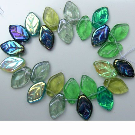 Green Leaf Beads Evergreen Mix Glass Czech 25 Pcs