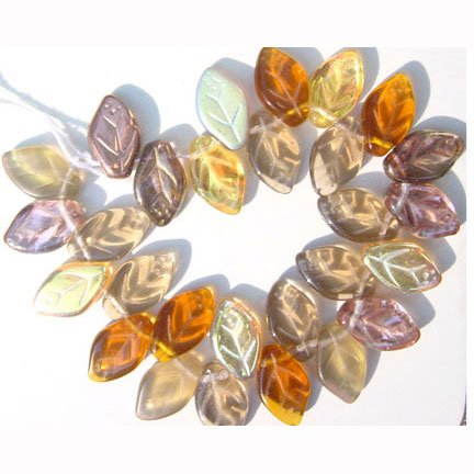 Autumn Glow Leaf Beads Glass Topaz Bronze Fire Opal 25