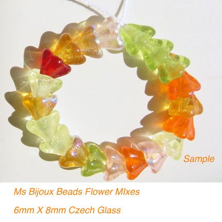 Flower Beads Tropical Mix Czech Glass Red Yellow Orange Pink