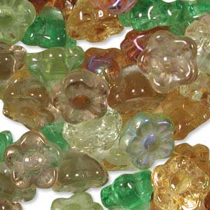 Flower Button Beads Topaz Green Gold Mix 7mm Glass Earth Tones