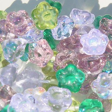 Flower Beads Lavender Garden Mix Button Back Shank 7MM Purple Green