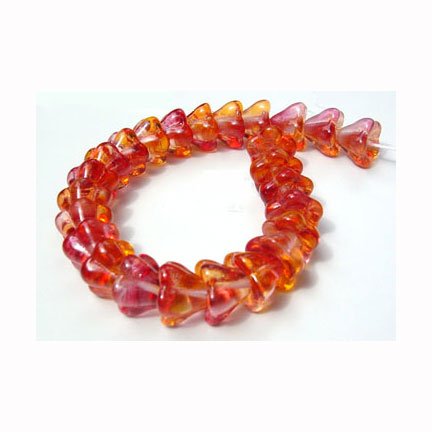 Fire Opal Flower Beads Glass Deep Pink/Golden Yellow Autumn Color