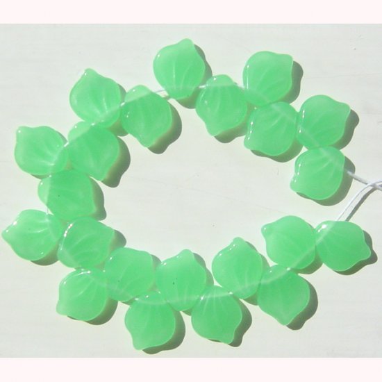 Milk Jade Green Leaf Beads Czech Glass Vintage Style 20