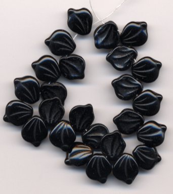 Black Opaque Leaf Beads Vintage Style Czech Glass 20