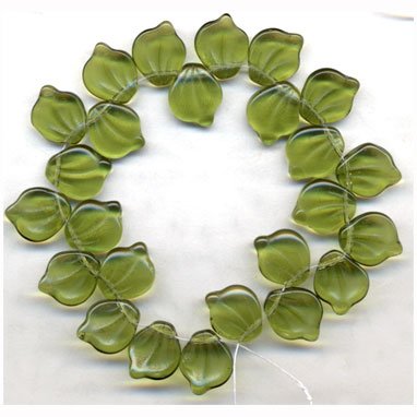 Olive Green Leaf Beads Vintage Style Czech Glass