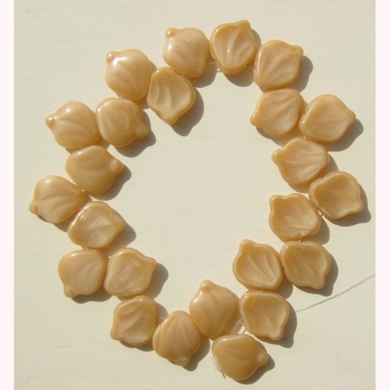 Beige Leaf Beads Czech Glass