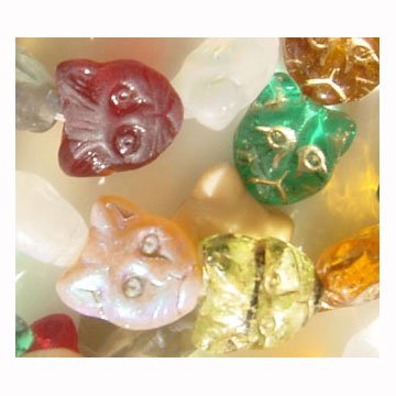 15 Cat Face Glass Beads Color Assortment Cute 12mm