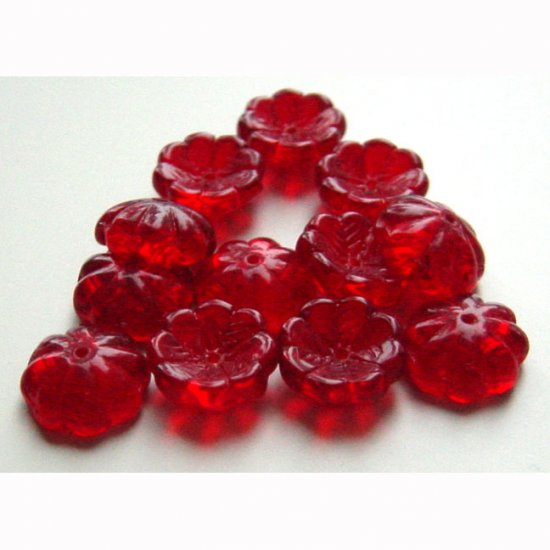 Garnet Red Flat Flower Bead with a Scalloped Edge Czech Glass 11mm