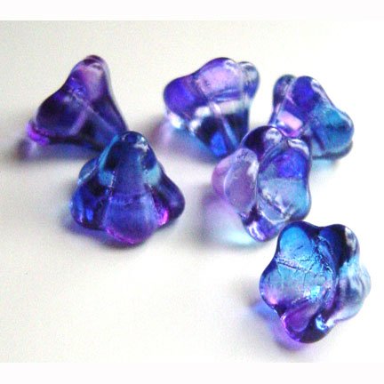 Sapphire Blue w Purple Flower Beads Big Trumpet Shape