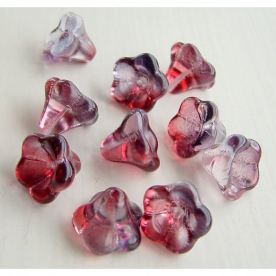 Magenta Red w Purple Flower Beads Big Trumpet Size 11mm