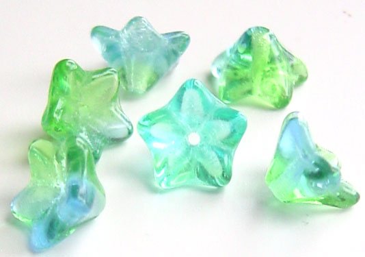 Blue Green Aqua Two Tone 9mm Flower Beads Czech Glass