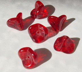 Red 3 Petal Trumpet Bell Flower Glass Beads Lily