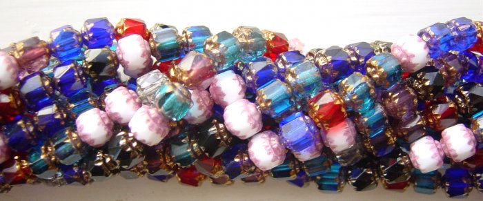 Jewel Tones Fire Polish Crystal Cathedral Beads Mix Antique Bevel Cut
