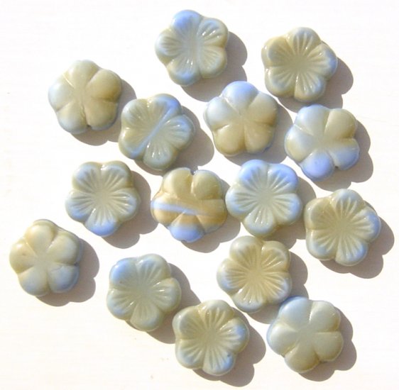 Sky Blue Khaki Tan Glass Flower Beads Big Size Flat Lei