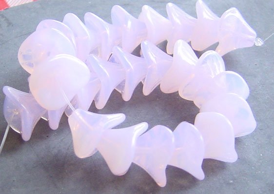 Pink Opal Czech 3 Petal Glass Trumpet Flower Beads