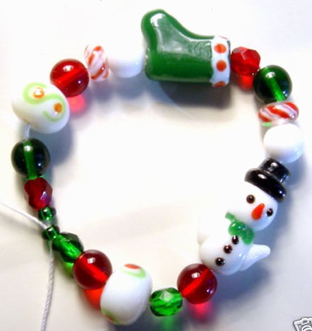 Snowman Stocking Christmas Glass Lampwork Beads Fun Mix