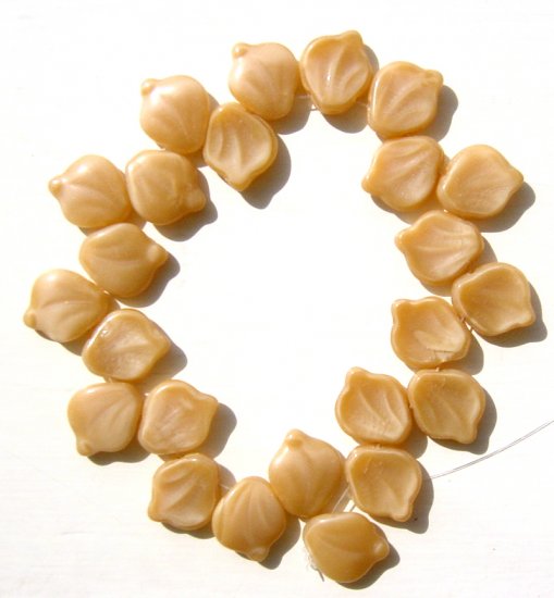 Beige Opaque Glass Fat Leaf Beads Vintage Style 20