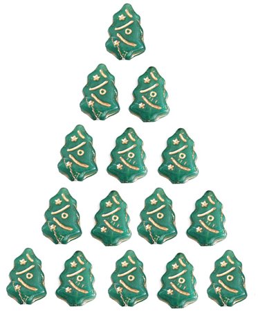 Green Opaque w Gold Christmas Tree Beads Charms Glass