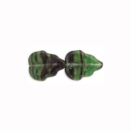 Holly Ivy Green Leaves Czech Glass Beads 20