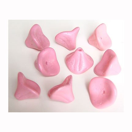 Lipstick Pink Opaque 3 Petal Glass Trumpet Lily Flower Beads