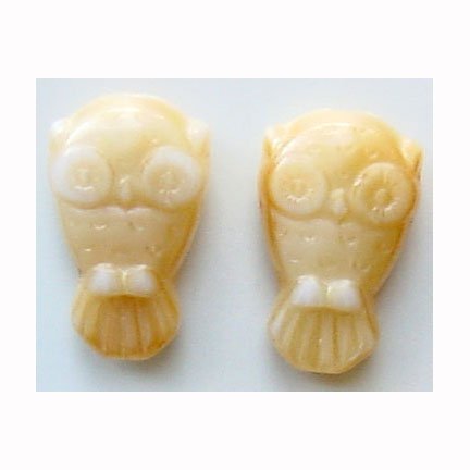 Beige Cream HOOT Owl Beads Beige Czech Glass Charm