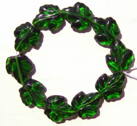 Grape Leaf Beads Big DarKest Green Glass Beads