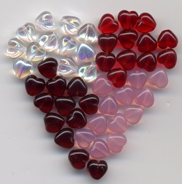 8mm Sweet Hearts Valentine Day Glass Czech Beads Mix 48 pcs
