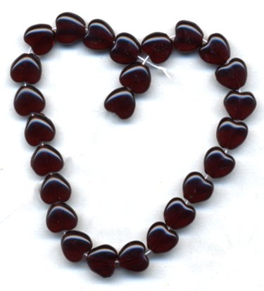 8mm Garnet Red Heart Beads Czech Glass
