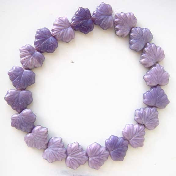 Lavender Purple Lilac Leaf Glass Beads