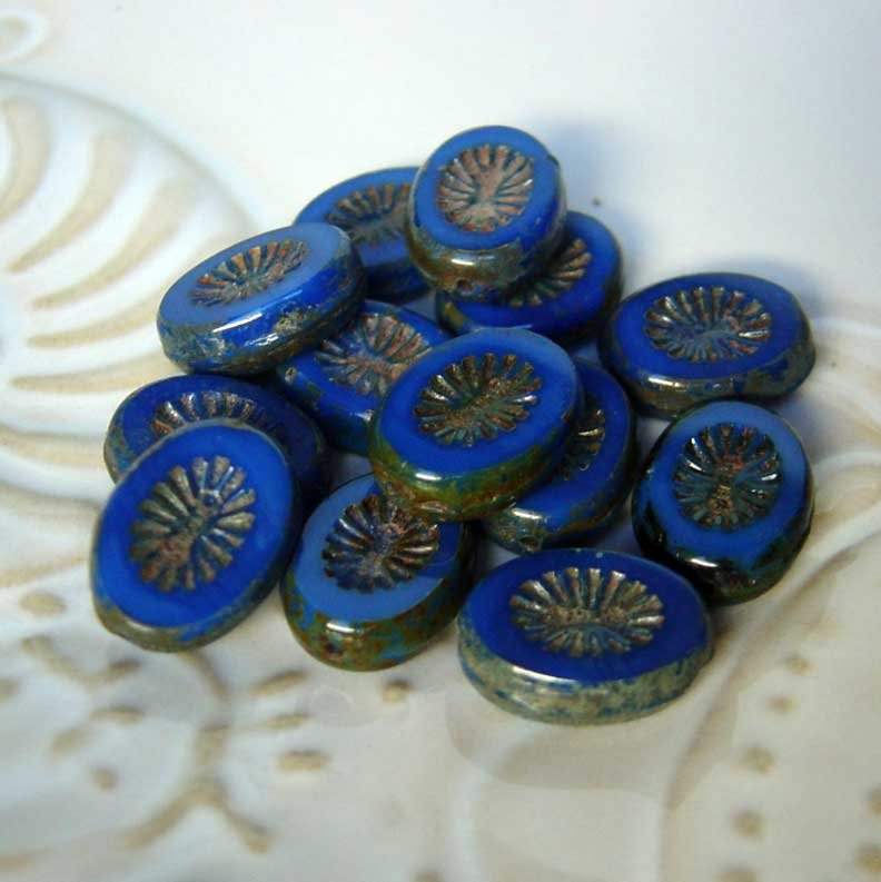 Deep Blue Starburst Oval Window Picasso Beads