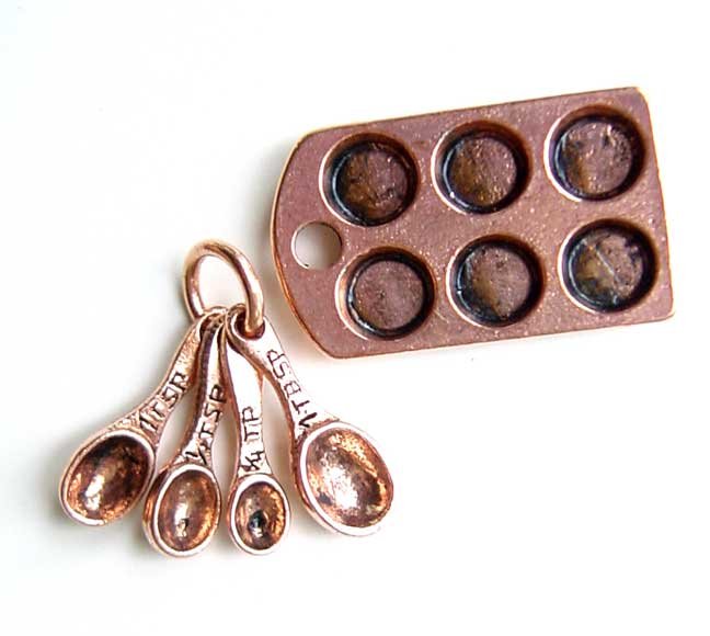 Muffin Tin Pan Measuring Spoon set Copper Charm for Necklace