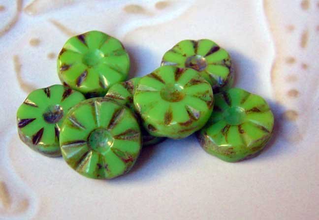 Lime Green Starburst Round Coin Picasso Beads
