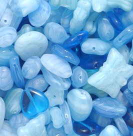 Aqua Blue Swirl Czech Pressed Shapes Mixed Beads