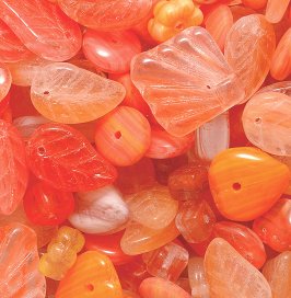 Coral Honeysuckle Swirl Czech Pressed Shapes Mixed Beads